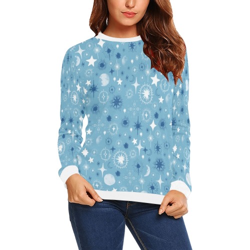 Stellar Blue All Over Print Crewneck Sweatshirt for Women (Model H18)