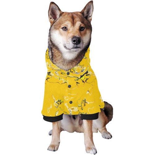 'Deep yellow', vibrant abstract design on a dog hoodie. Pet Dog Hoodie