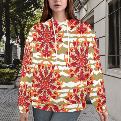 tropical bohemian psy paradise bird orchid Women's All Over Print Hoodie (Model H61)