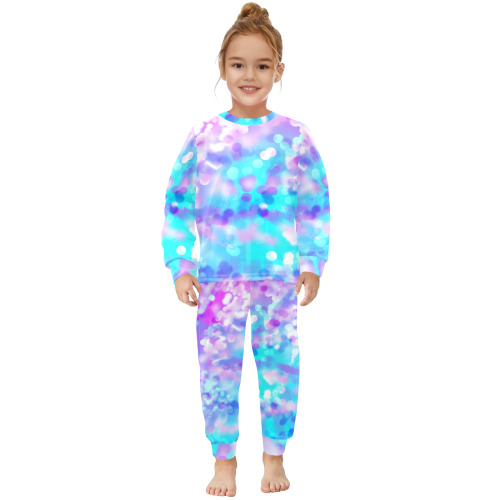Purple And Blue Bokeh 7518 Little Girls' Crew Neck Long Pajama Set