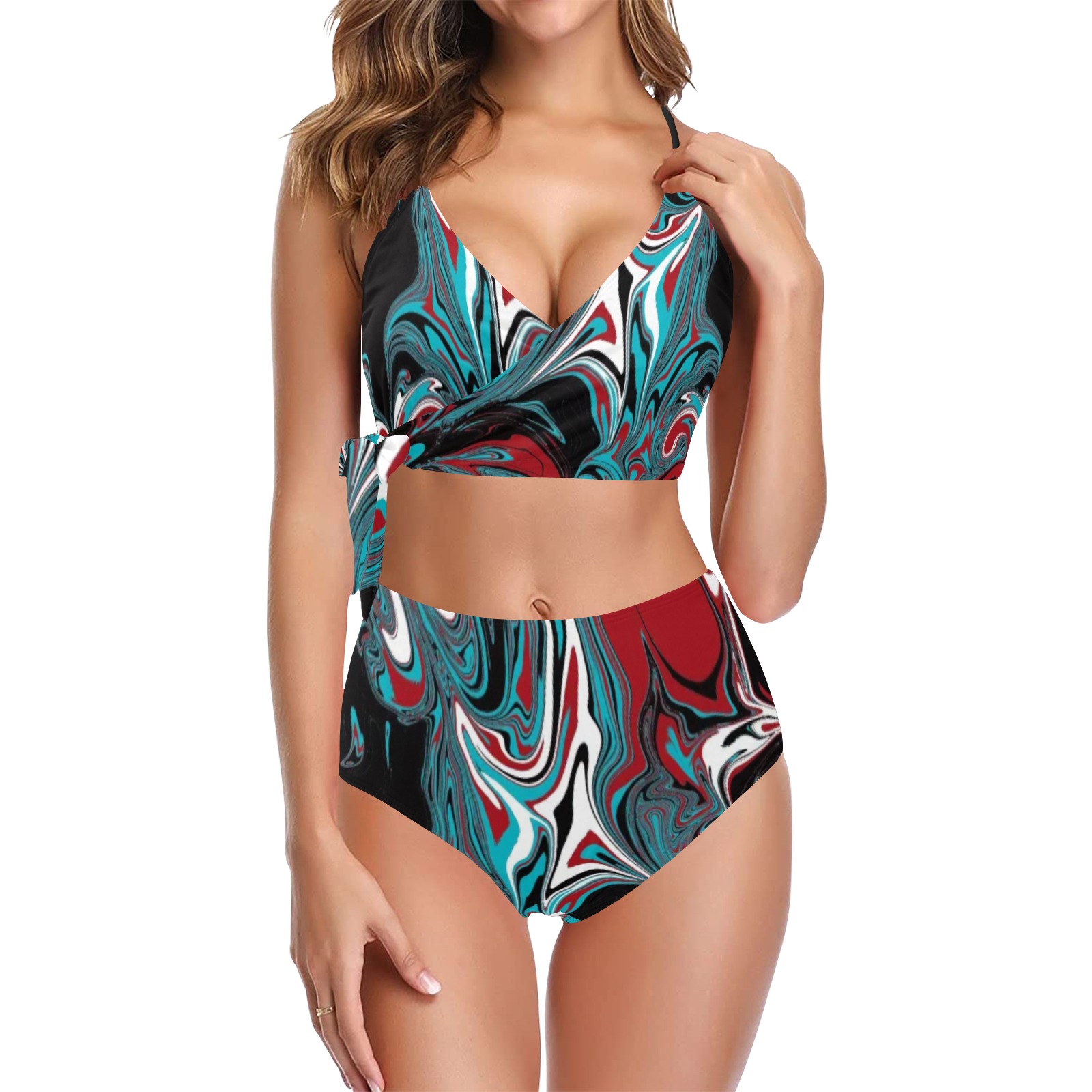 Dark Wave of Colors Knot Side Bikini Swimsuit (Model S37)