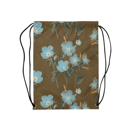Rustic Blue Floral Bouquet Medium Drawstring Bag Model 1604 (Twin Sides) 13.8"(W) * 18.1"(H)