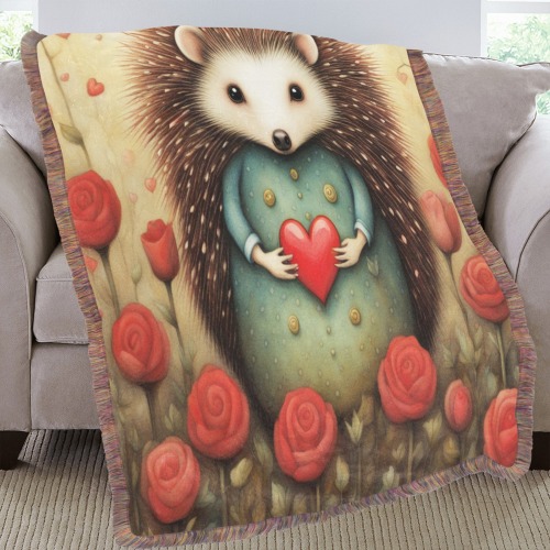 Hedgehog Love 2 Ultra-Soft Fringe Blanket 60"x80" (Mixed Green)