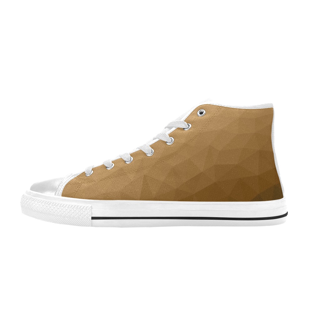 Brown gradient geometric mesh pattern Men’s Classic High Top Canvas Shoes (Model 017)