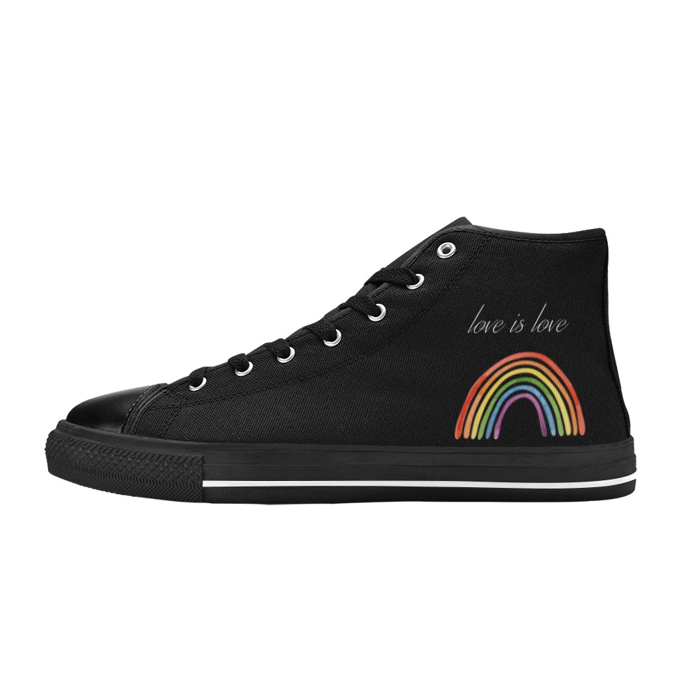 Black Rainbow Love is Love Shoe - Men's Sizes Men’s Classic High Top Canvas Shoes (Model 017)