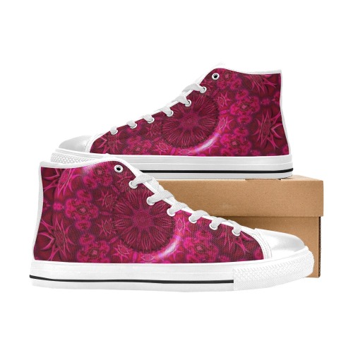 Ruby Red Crystal Abstract Fractal Kaleidoscope Mandala Men’s Classic High Top Canvas Shoes (Model 017)