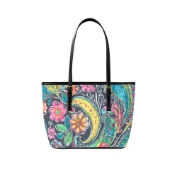 Paisley #1 Leather Tote Bag-Small (Front&Back Printing) (1651)