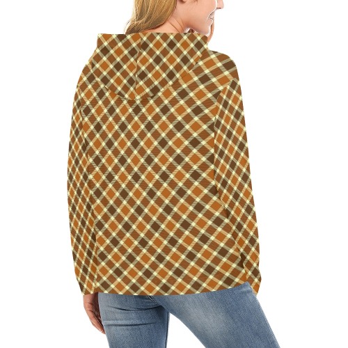 Brown Gold Plaid All Over Print Hoodie for Women (USA Size) (Model H13)