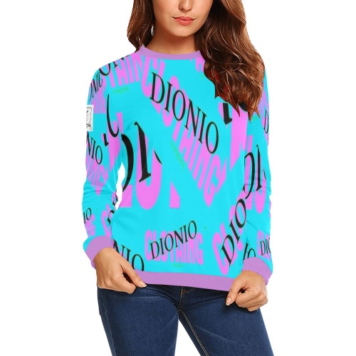 DIONIO Clothing - Women's Crewneck Sweatshirt (Company Turquoise & Pink Logo) All Over Print Crewneck Sweatshirt for Women (Model H18)