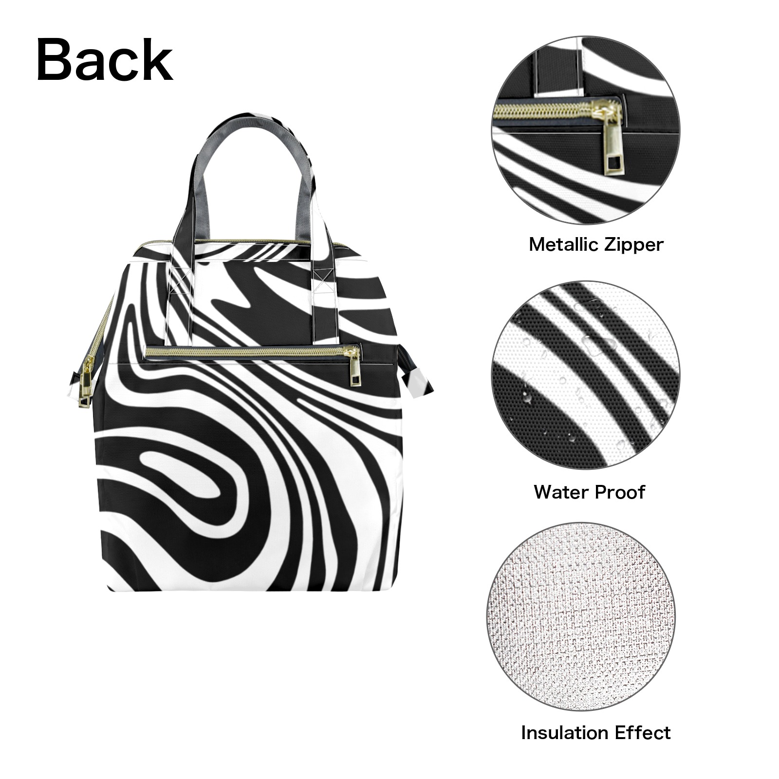 Black and White Marble Portable Insulated Lunch Bag (1743)