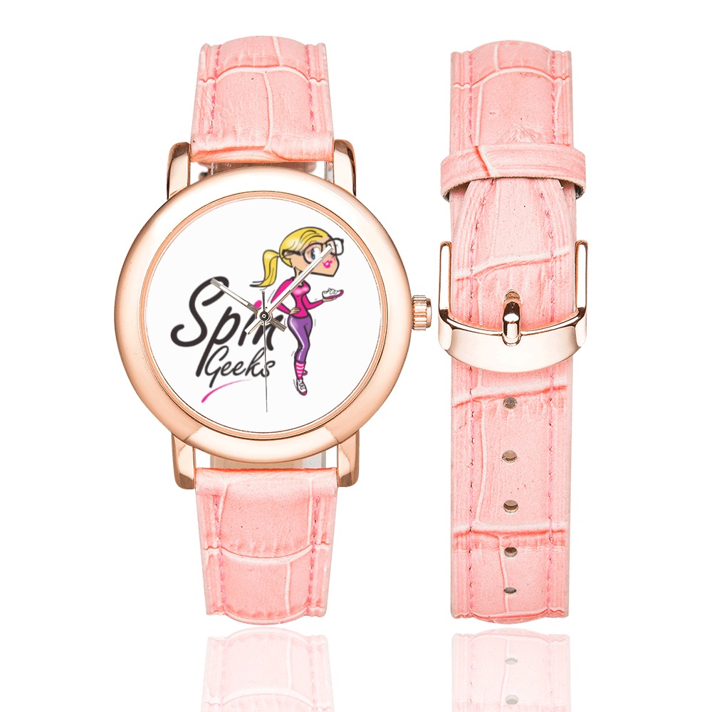 spin geeks watch Women's Rose Gold Leather Strap Watch(Model 201)