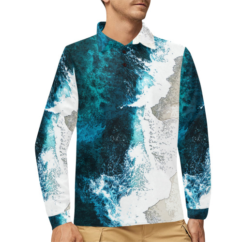 Ocean And Beach Men's Long Sleeve Polo Shirt (Model T73)