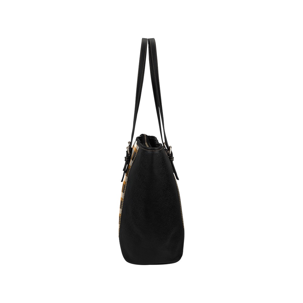 Classic Plaid (Tan) Leather Tote Bag/Small (Model 1640)