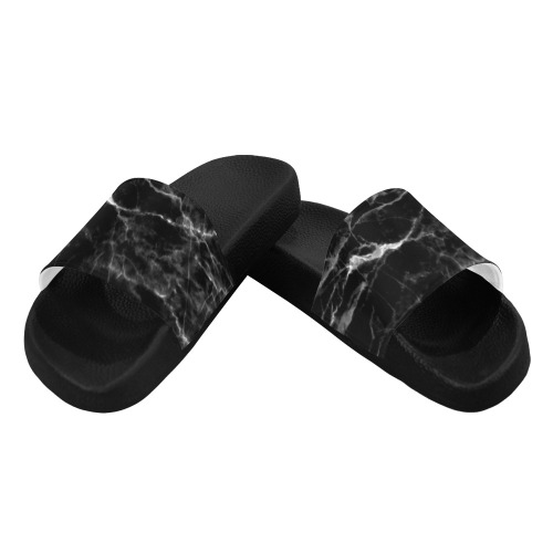 Black marble texture Women's Slide Sandals (Model 057)