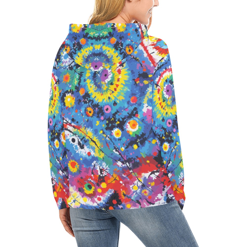 Play of colors and shapes. Abstract tie-dye art. All Over Print Hoodie for Women (USA Size) (Model H13)