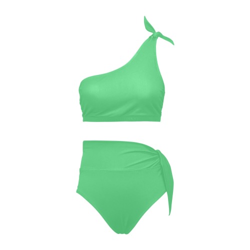 color Paris green High Waisted One Shoulder Bikini Set (Model S16)