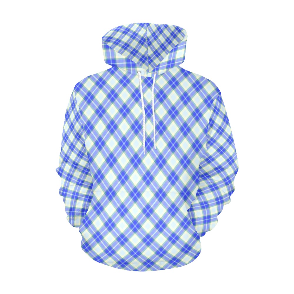 Blue Yellow Plaid All Over Print Hoodie for Men (USA Size) (Model H13)