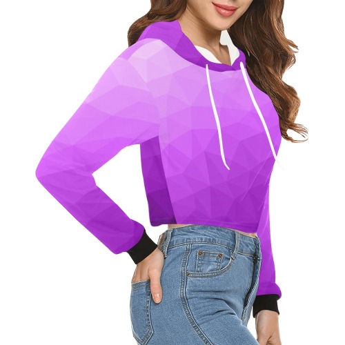 Purple gradient geometric mesh pattern All Over Print Crop Hoodie for Women (Model H22)