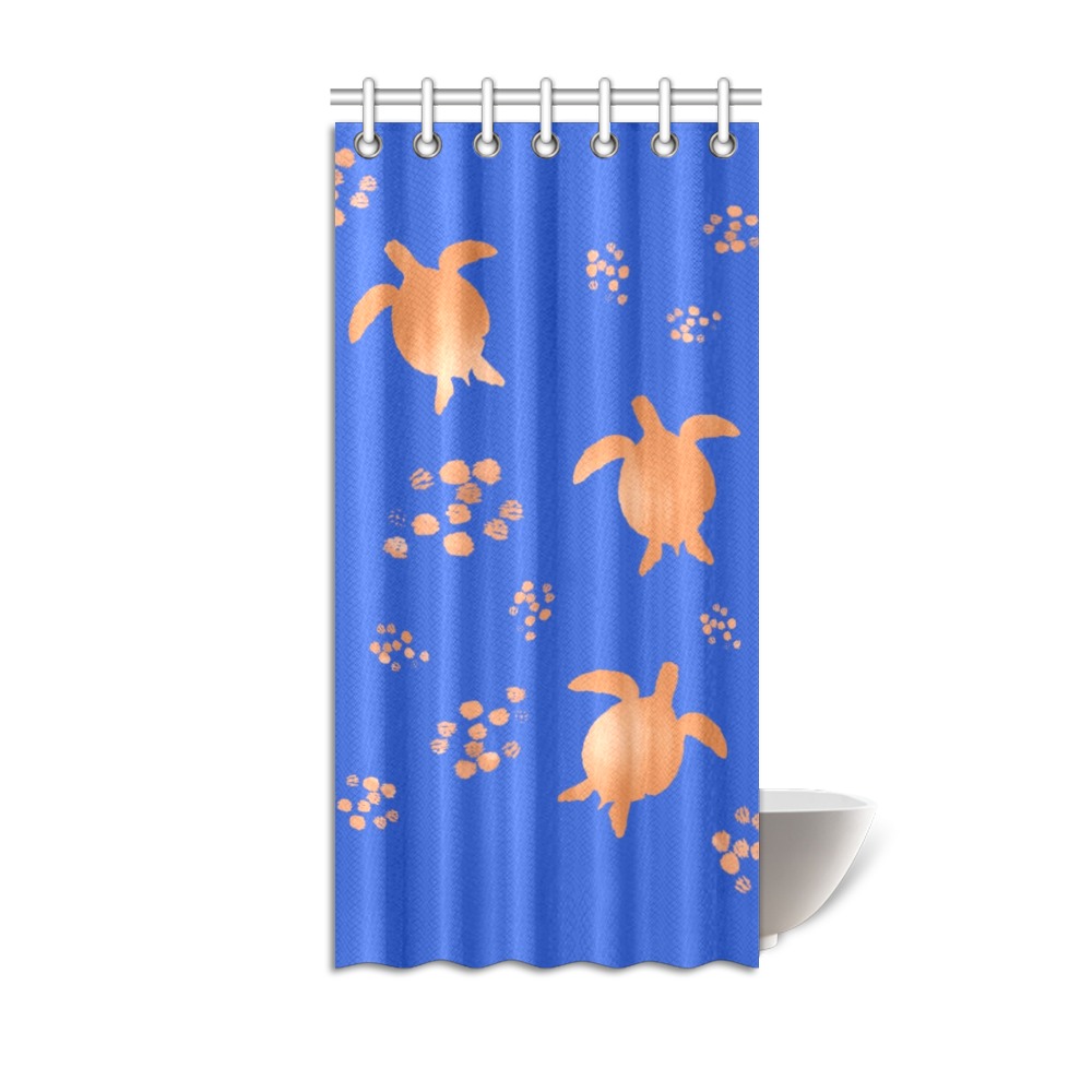Gold Tone Sea Turtles on Blue Shower Curtain 36"x72"