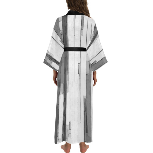 Greyscale Abstract B&W Art Long Kimono Robe