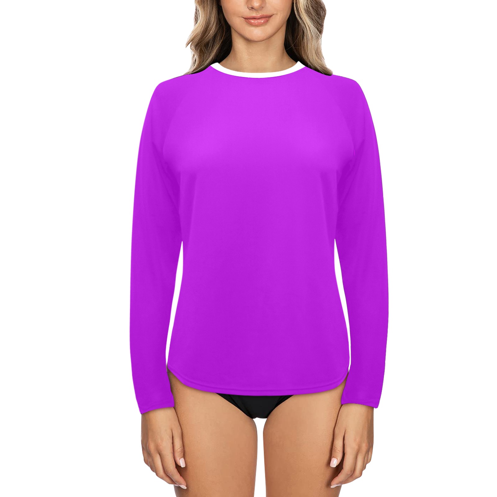Waterbug Gym Fit Vivid Mulberry Women's Long Sleeve Swim Shirt (Model S39)