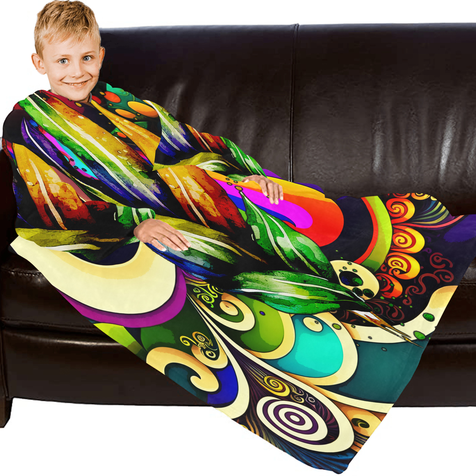 Mardi Gras Colorful New Orleans Blanket Robe with Sleeves for Kids