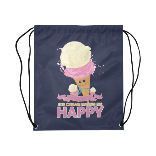 Ice Cream Makes Me Happy Large Drawstring Bag Model 1604 (Twin Sides)  16.5"(W) * 19.3"(H)