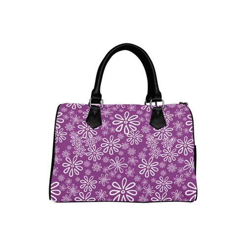 Fields of White Flowers on Purple Boston Handbag (Model 1621)
