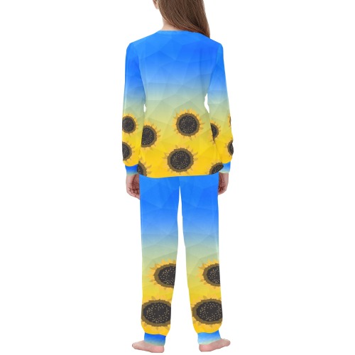 Ukraine yellow blue geometric mesh pattern Sunflowers Kids' All Over Print Pajama Set