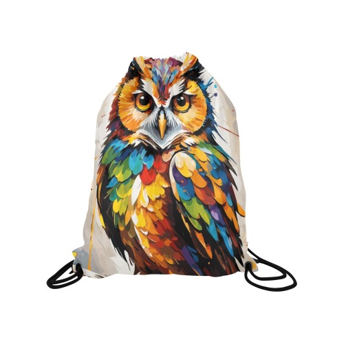 Beautiful owl bird. Stylish colorful fantasy art Medium Drawstring Bag Model 1604 (Twin Sides) 13.8"(W) * 18.1"(H)