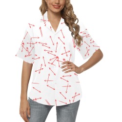 Arrows Every Direction Red All Over Print Hawaiian Shirt for Women (Model T58)