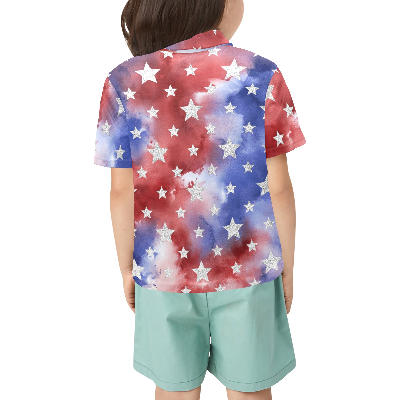 4th of july stars 1 Little Girls' All Over Print Polo Shirt (Model T55)