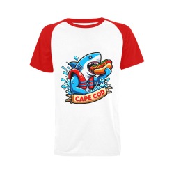 CAPE COD-GREAT WHITE EATING HOT DOG 2 Men's Raglan T-shirt (USA Size) (Model T11)