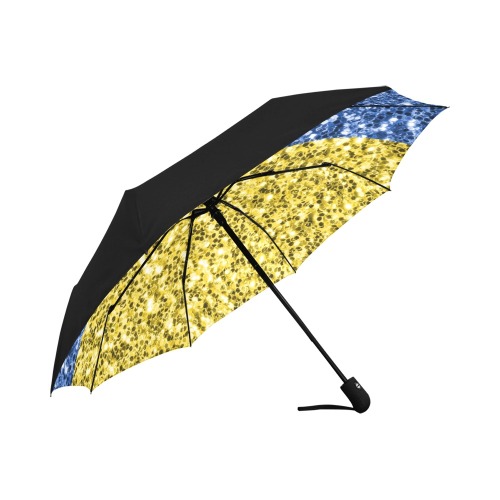 Blue yellow Ukraine flag glitter faux sparkles Anti-UV Auto-Foldable Umbrella (Underside Printing) (U06)