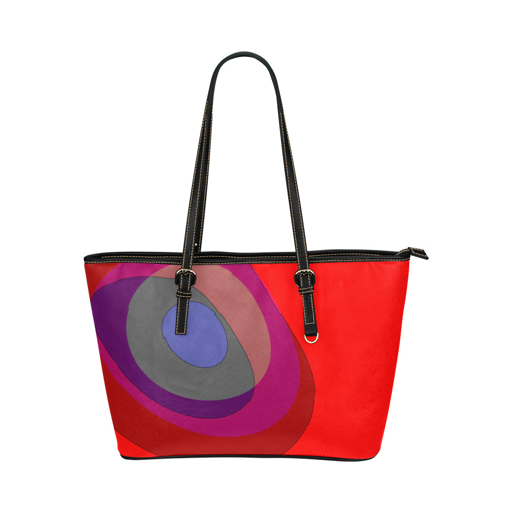 Red Abstract 714 Leather Tote Bag/Large (Model 1651)