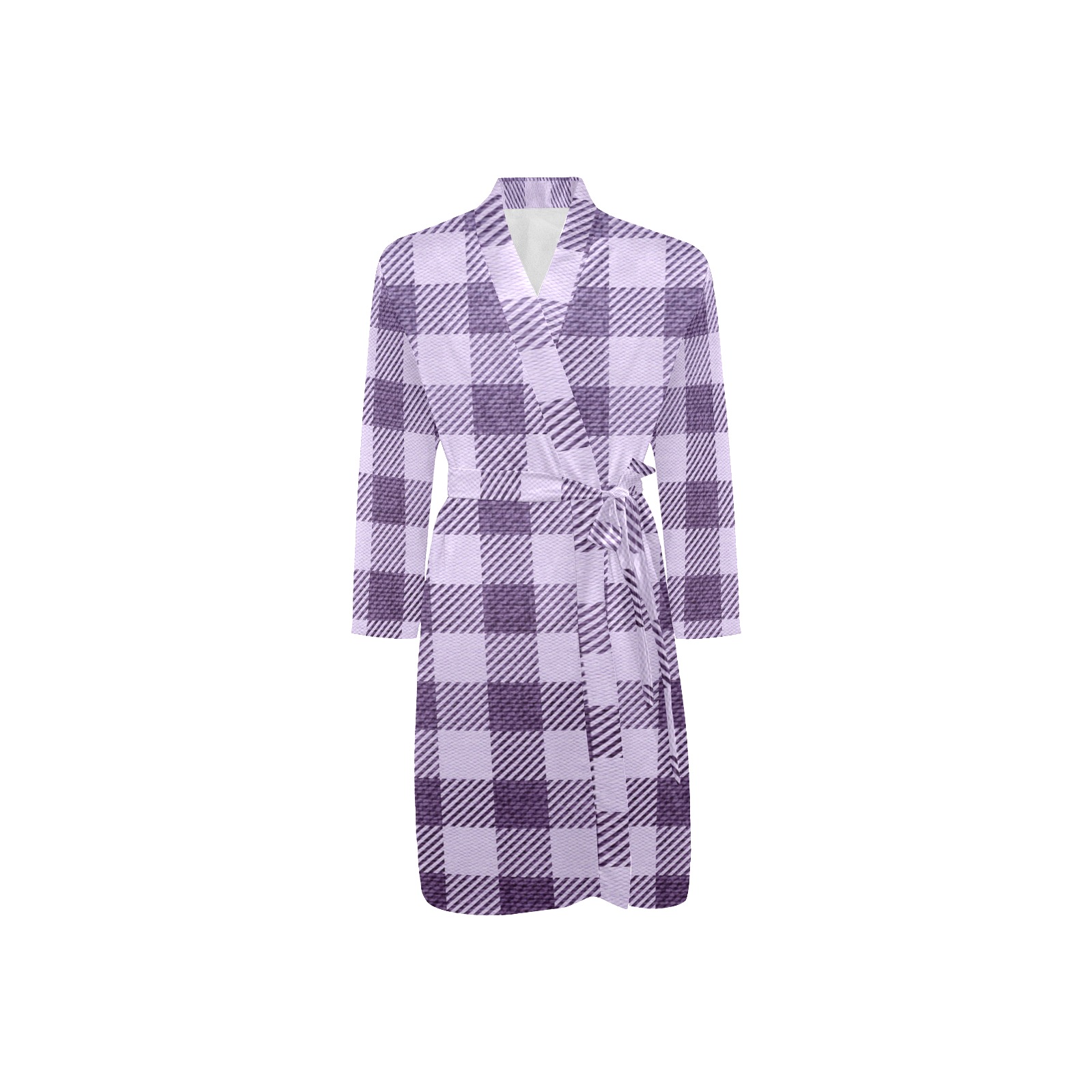 Pastel Purple Plaid Men's Long Sleeve Belted Night Robe (Model H56)