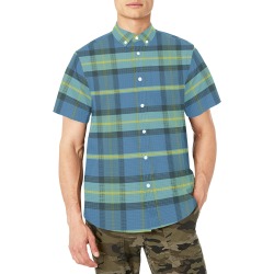 Tartan Plaid Men's Shirt Men's Short Sleeve Shirt with Chest Pocket (Model T53)