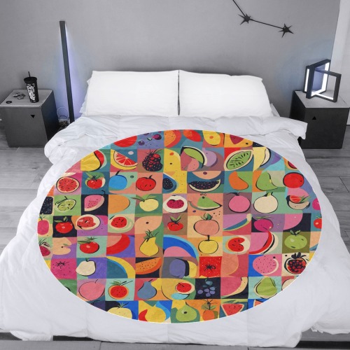 Checkered pattern of colorful fruits. Funny art. Circular Ultra-Soft Micro Fleece Blanket 60"