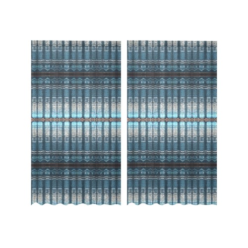 fabric pillar's, dark blue, repeating pattern Gauze Curtain 28"x63" (Two-Piece)