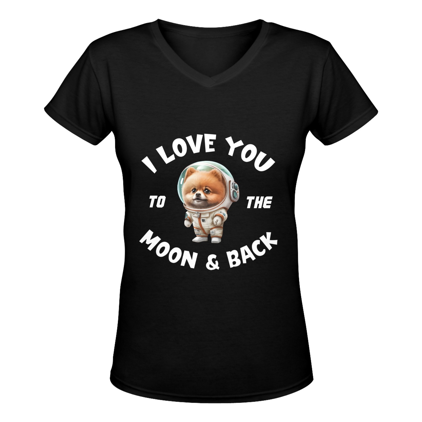 Pomeranian Love You To The Moon & Back (BL) Women's Deep V-neck T-shirt (Model T19)