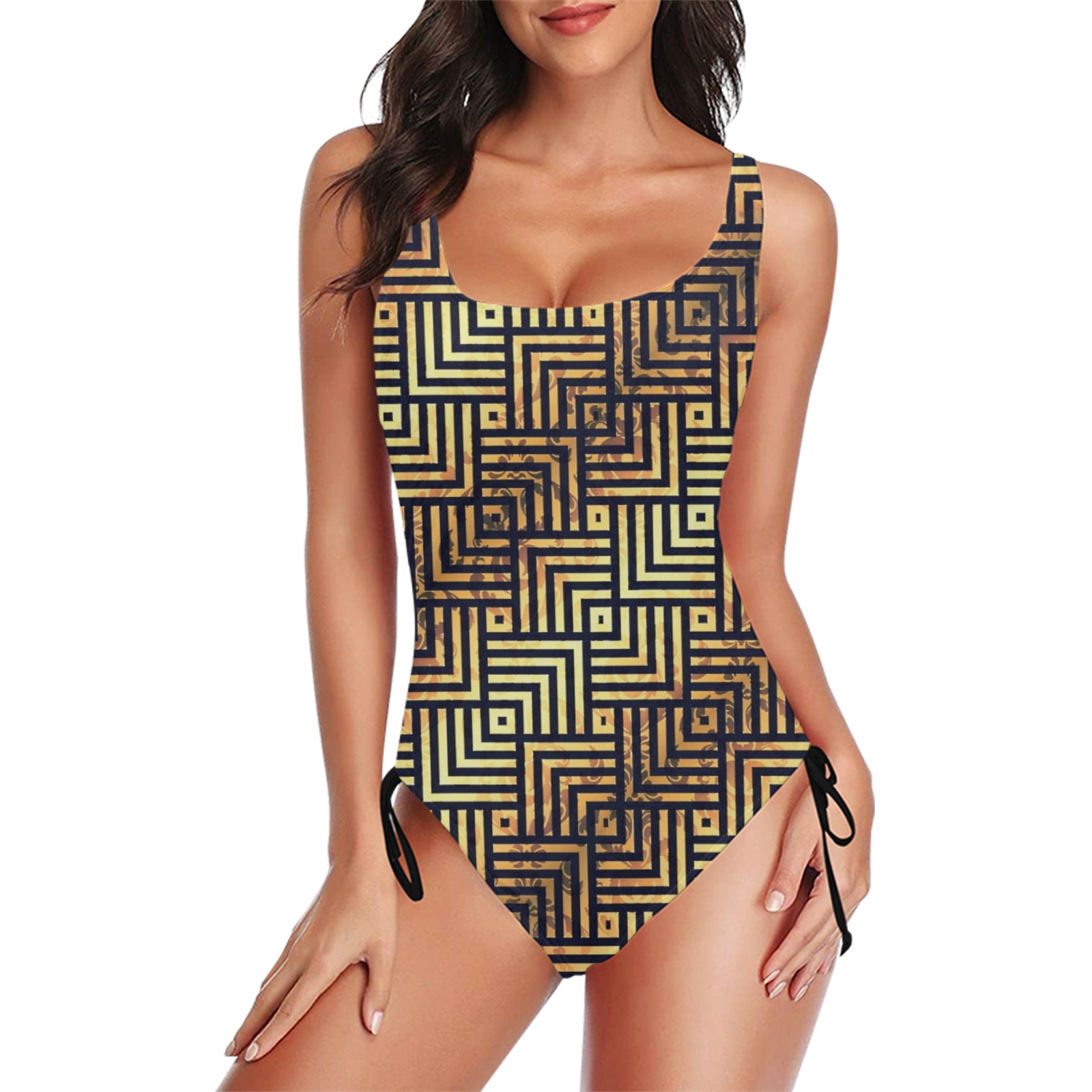 Gold by Artdream Drawstring Side One-Piece Swimsuit (Model S14)