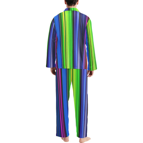 A Rainbow Of Stripes Men's V-Neck Long Pajama Set