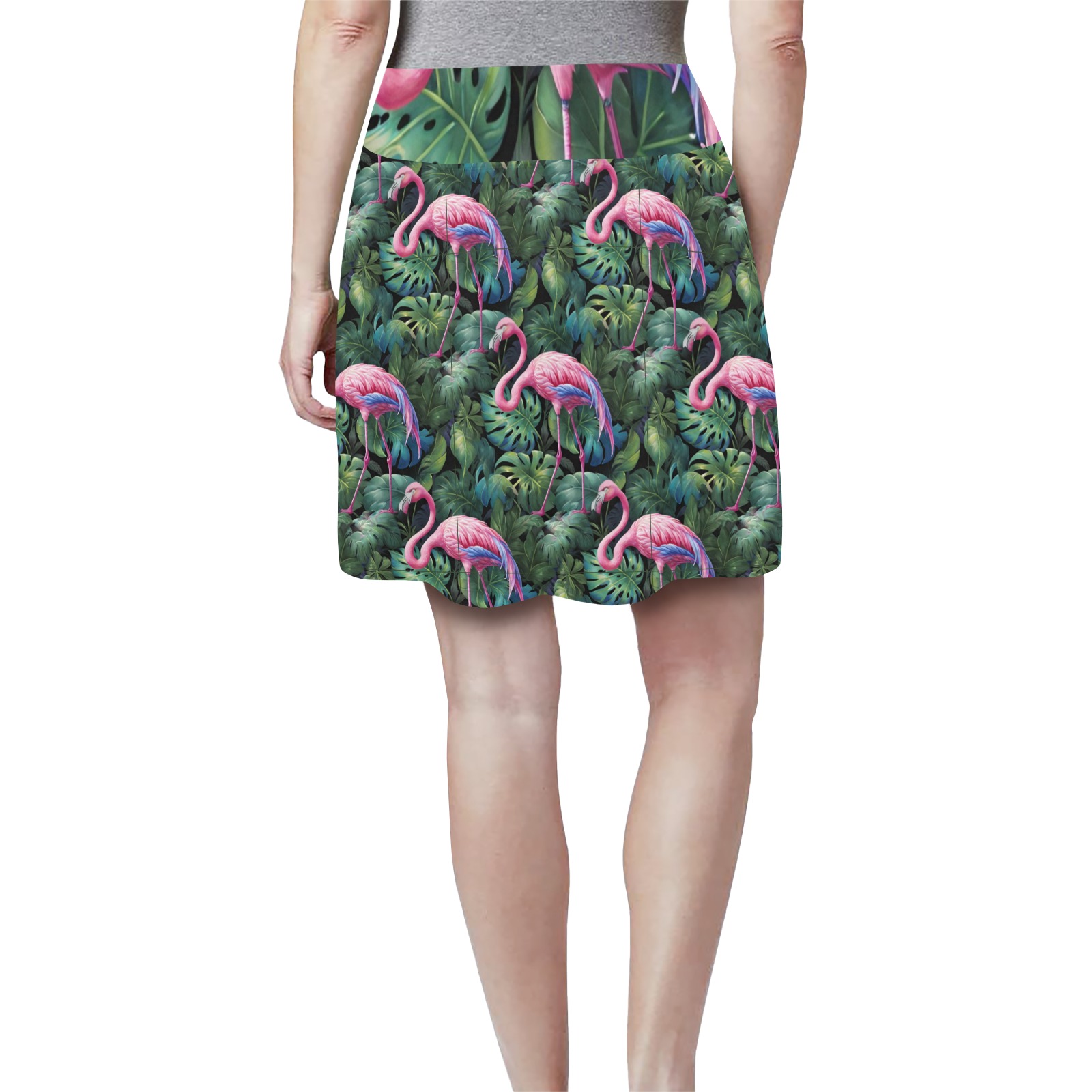 Flamingos Tropical Jungle Seamless Pattern Women's Athletic Skirt (Model D64)