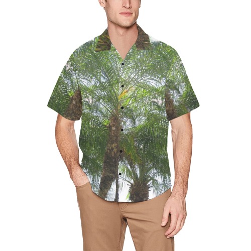 Sunny Palm Trees Hawaiian Shirt with Chest Pocket (Model T58)