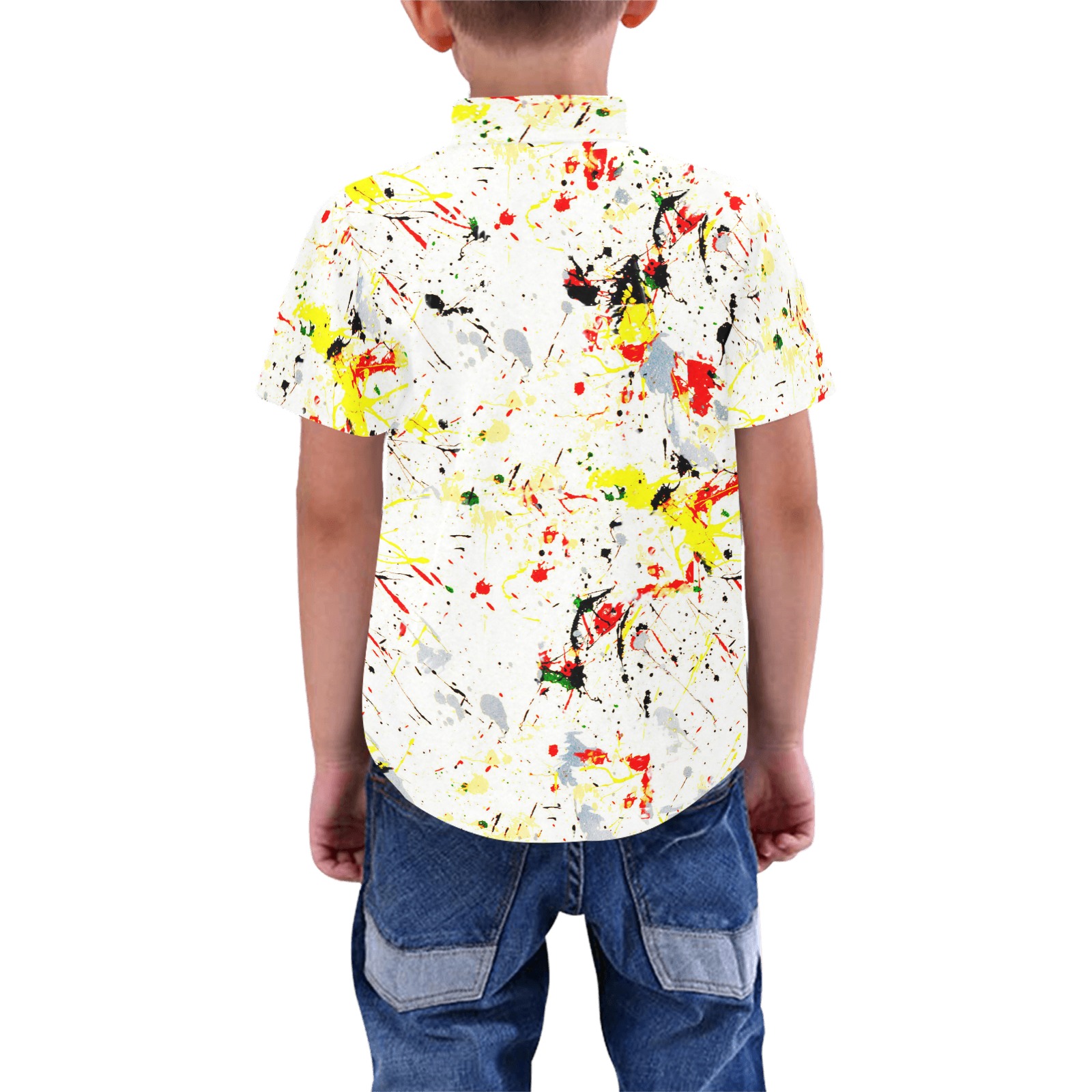 Yellow, Red, Black Paint Splatter Boys' All Over Print Short Sleeve Shirt (Model T59)