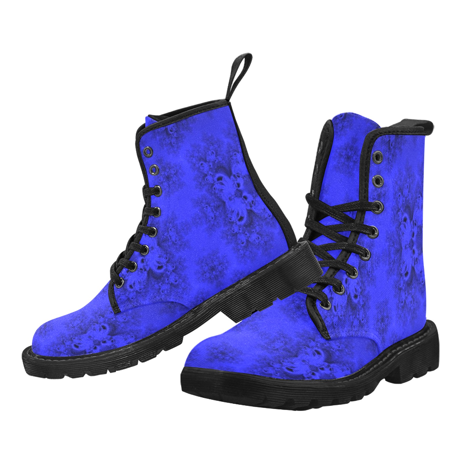 Midnight Blue Gardens Frost Fractal Martin Boots for Women (Black) (Model 1203H)