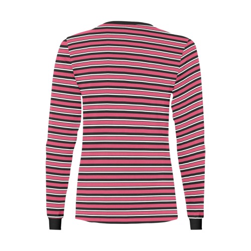 Magenta, Black and White Stripes Women's All Over Print Long Sleeve T-shirt (Model T51)