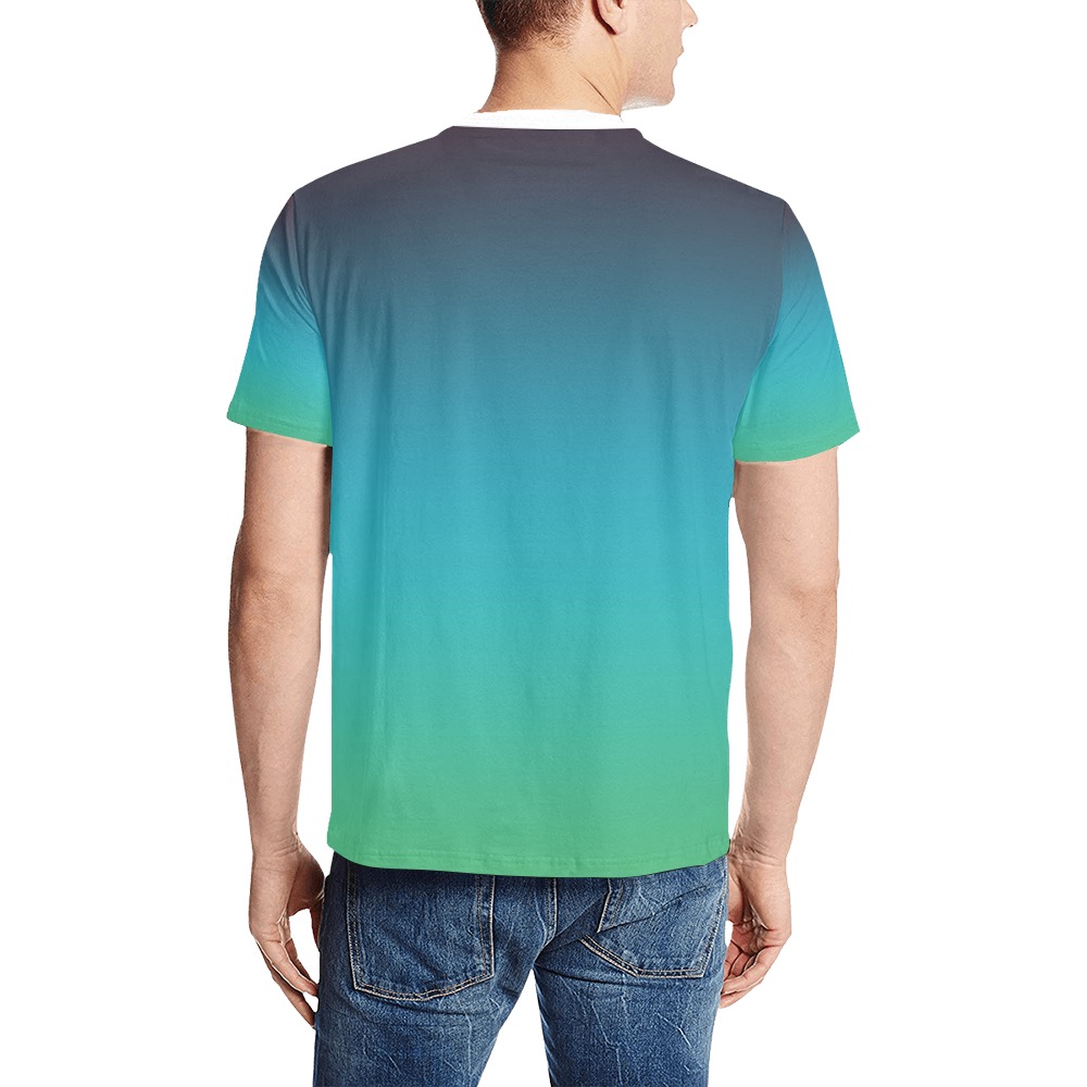 blu grn brn Men's All Over Print T-Shirt (Solid Color Neck) (Model T63)
