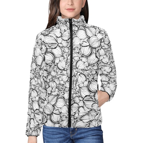 Pussy Willopw Pods - Large Pattern Women's Stand Collar Padded Jacket (Model H41)