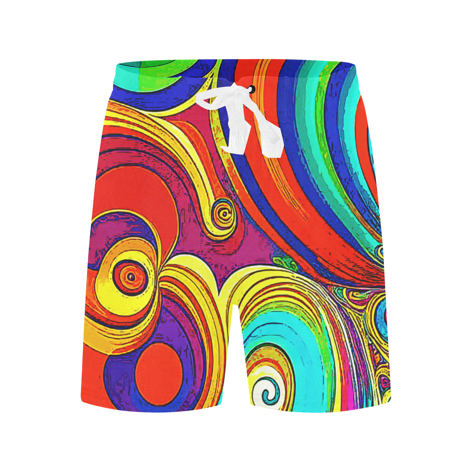 Colorful Groovy Rainbow Swirls Men's Mid-Length Beach Shorts (Model L47)